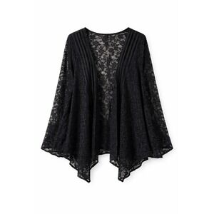 Shein Curve Black Floral Lace Open Front Cardigan Wrap Handkerchief Hem 5XL